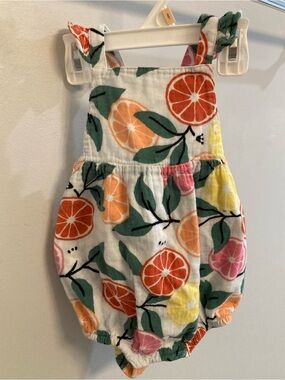 Hanna Andersson Baby Girl's Ruffle Romper 12-18M Citrus Summer Orange Lemon
